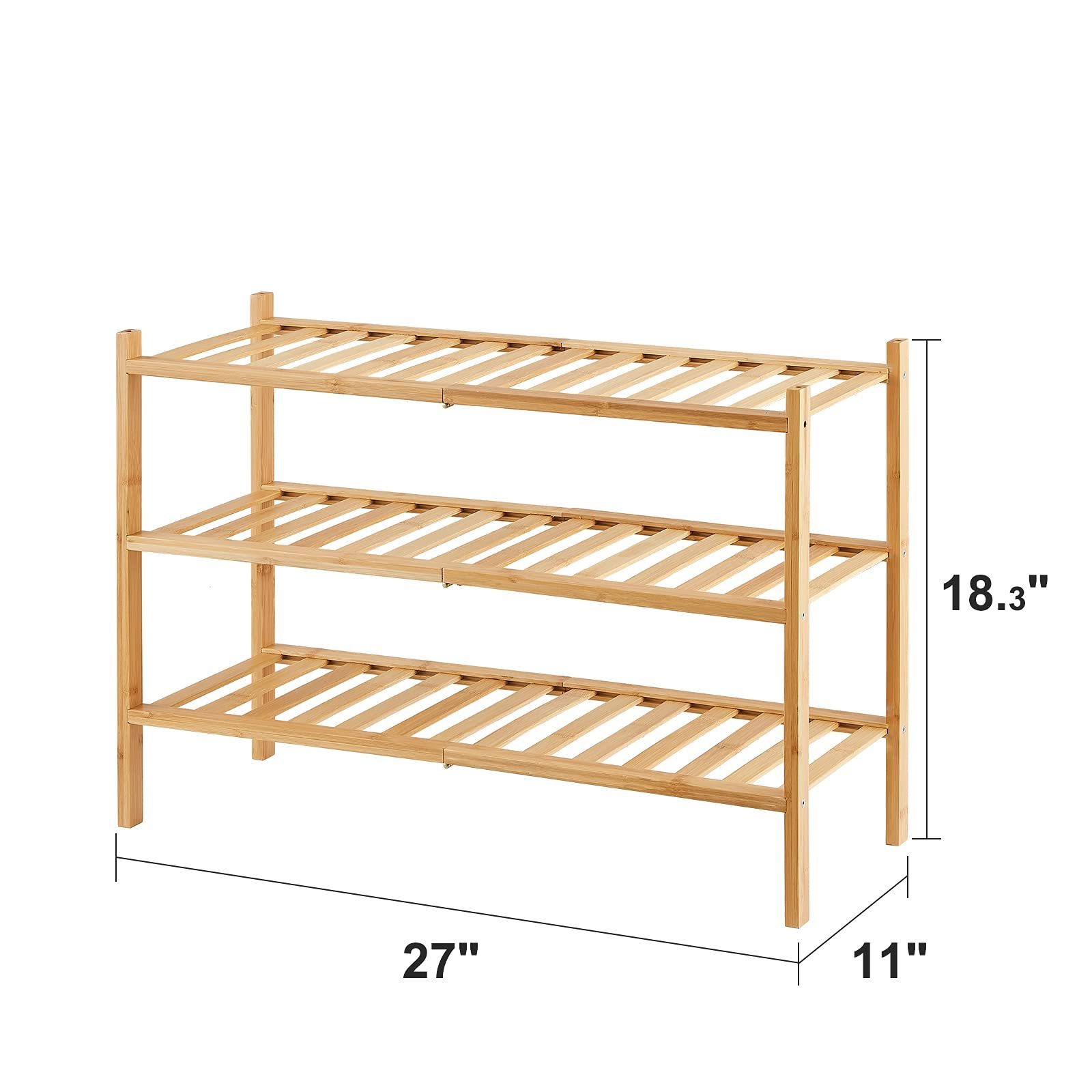 Stackable Design Free Standing Wood Shoe Shelf 3 Tier Bamboo Shoe Storage Rack for Entryway Small Space Stackable