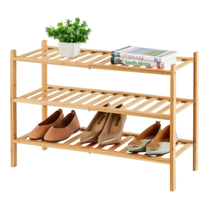 Stackable Design Free Standing Wood Shoe Shelf 3 Tier Bamboo Shoe Storage Rack for Entryway Small Space Stackable