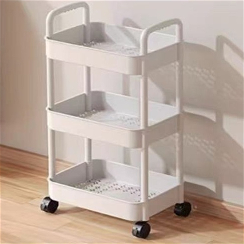 Wholesale 3-Tier Multi-Functional Storage Trolley Movable Storage Organizer Plastic Rolling Utility Cart with Handle Wheels