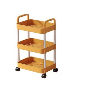 Wholesale 3-Tier Multi-Functional Storage Trolley Movable Storage Organizer Plastic Rolling Utility Cart with Handle Wheels