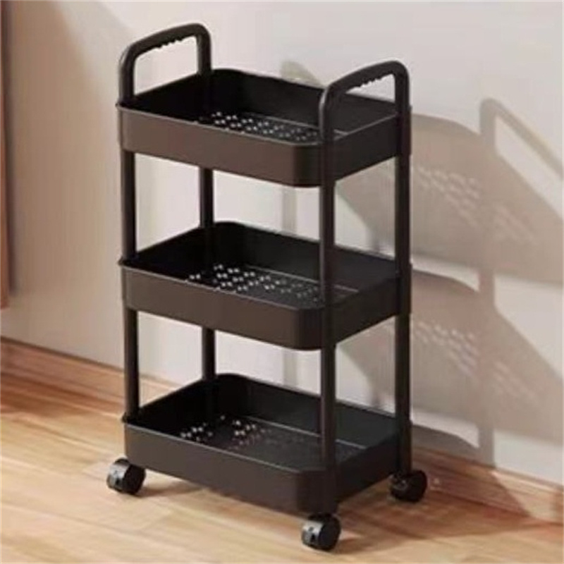 Wholesale 3-Tier Multi-Functional Storage Trolley Movable Storage Organizer Plastic Rolling Utility Cart with Handle Wheels