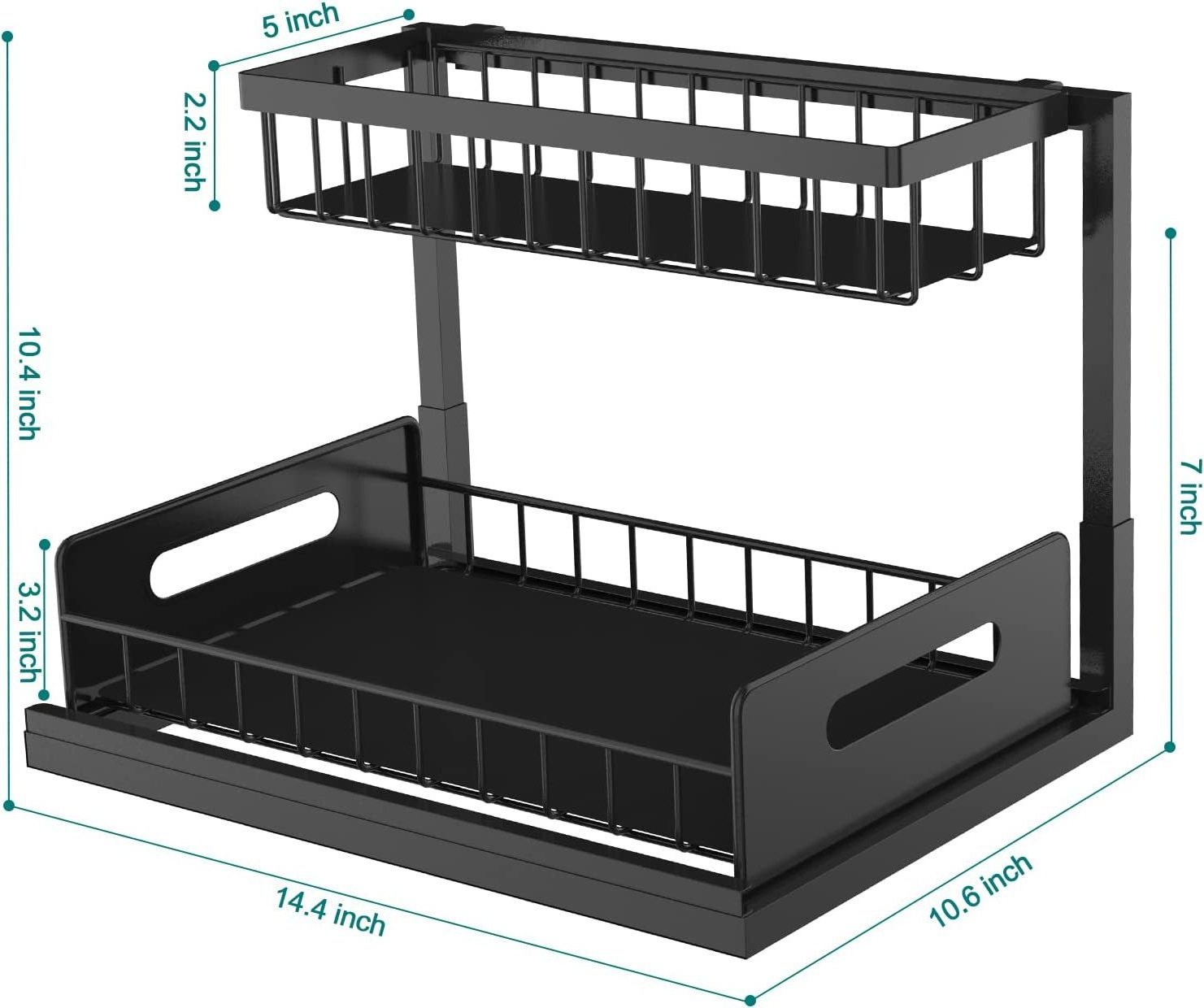 Pull Out Cabinet Organizer 2-Tier Slide Out Sliding Shelf Under Sink Storage Shelves