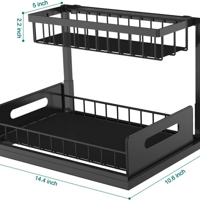 Pull Out Cabinet Organizer 2-Tier Slide Out Sliding Shelf Under Sink Storage Shelves