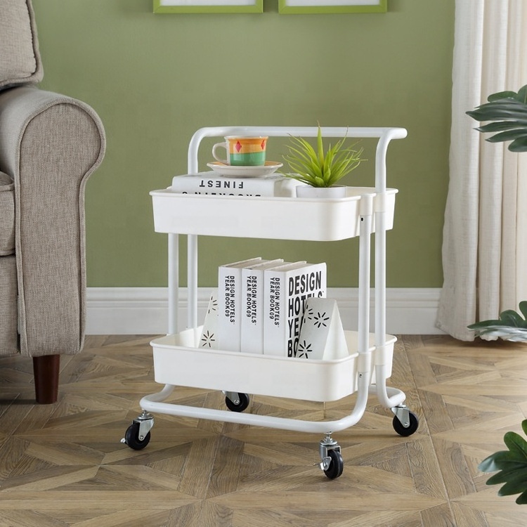 Multifunctional Storage Shelves Rolling Metal Organization 3 Tier Mesh Utility Cart with Handle and Lockable Wheels