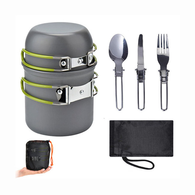 5pcs Portable Camping Cookware Kit Backpack Camping Pots Pans Forks Spoons for Backpacking Gear Hiking Outdoor Cooking Picnic