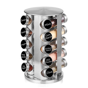 Kitchen Large Standing Cabinet Revolving Rotating Seasoning Tower 12 16 20 Jar Stainless Steel Spice Rack Organizer