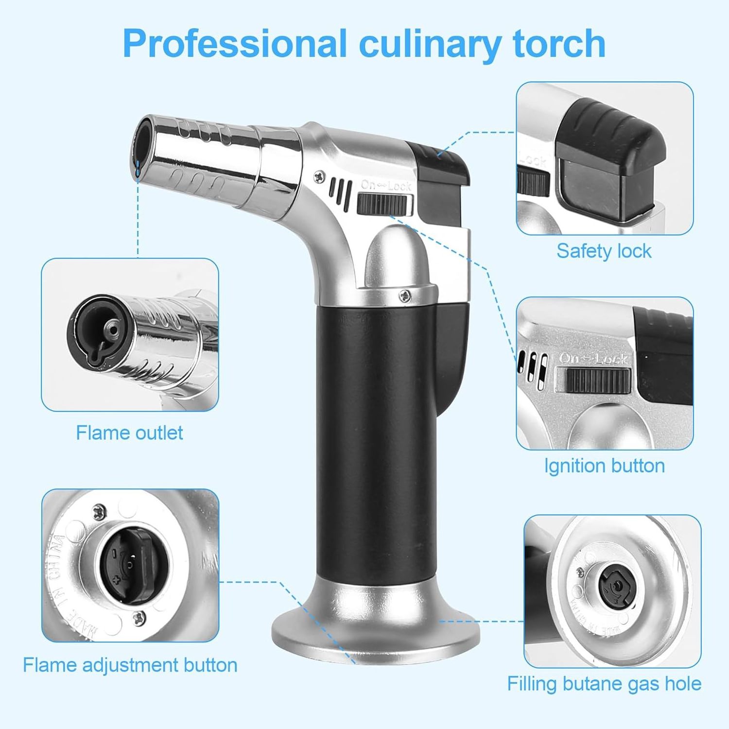 Butane Gas Not Included Refillable Soldering Torch Kitchen Torch Lighter with Safety Lock and Adjustable Flame