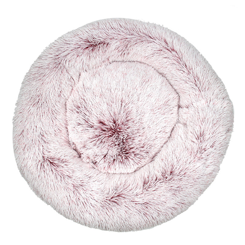 Home Indoor Pet Anti Anxiety Donut Cuddler Round Anti Slip Warm Cozy Soft Washable Calming Shag Faux Fur Dog Cat Bed