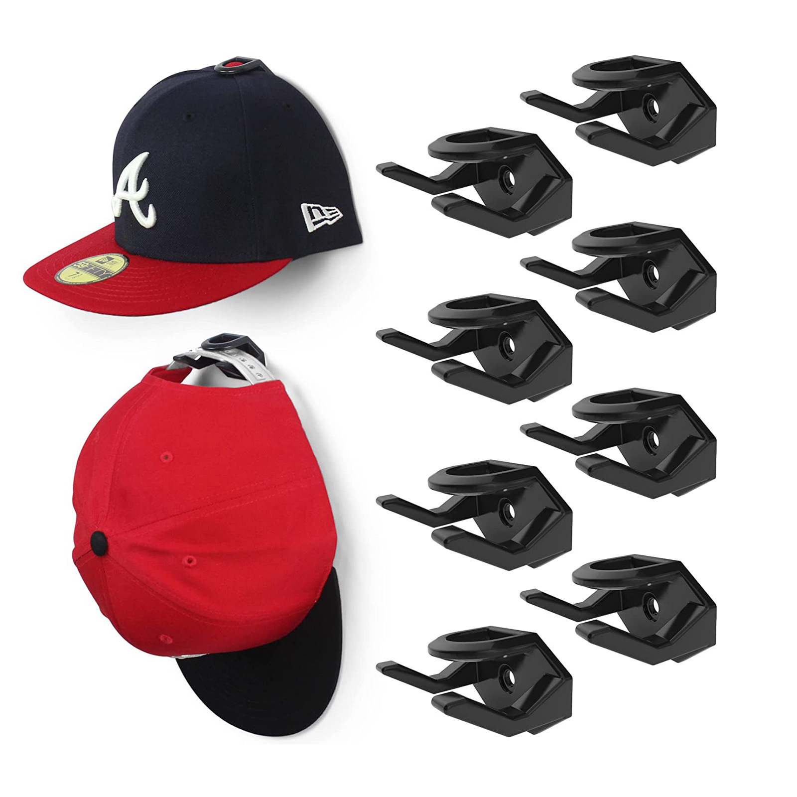 Adhesive No Drilling 8 Pack Strong Wall Organizer Baseball Hat Racks Hat Hooks