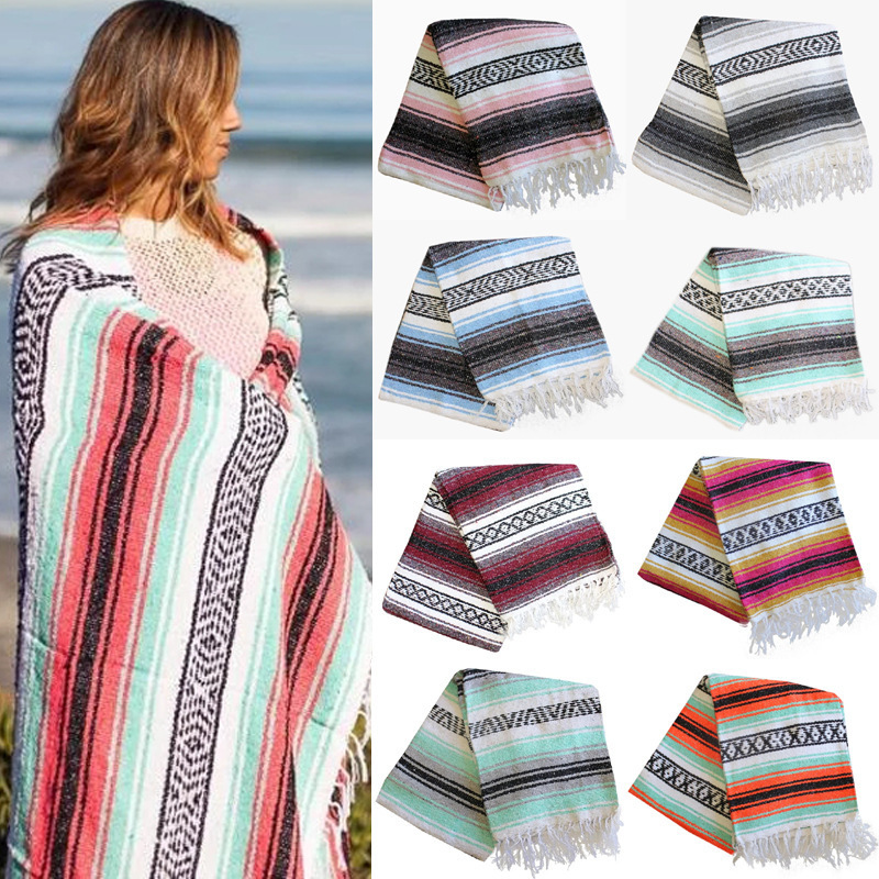 Multipurpose Outdoor soft Handwoven Serape Yoga Camping Car Beach Picnic Authentic handmade Woven Mexican Blanket