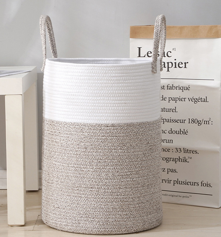 Wholesale Woven Collapsible Laundry Basket Large Laundry Hamper Tall Woven Rope Storage Basket for Blanket Toys Bedroom Storage