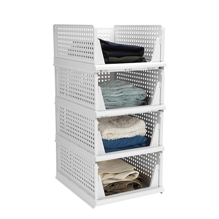 PP plastic Foldable Clothes Shelf Baskets collapsible folding Stackable Closet Wardrobe Storage Box Drawer Organizer