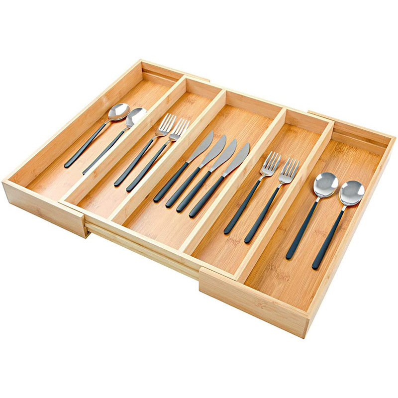 Adjustable Wood Flatware Silverware Cutlery Tray 5 8 Dividers Bamboo Expandable Drawer Organizer for Utensils Holder