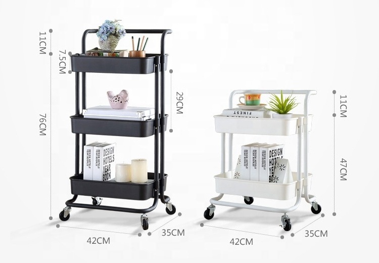 Multifunctional Storage Shelves Rolling Metal Organization 3 Tier Mesh Utility Cart with Handle and Lockable Wheels