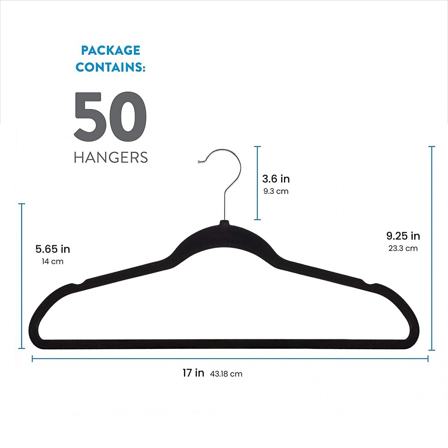 Premium 50 pack space saving Non-Slip Sturdy  Durable Slim Black Coat clothes Hangers Flocked Felt Hangers for Closet