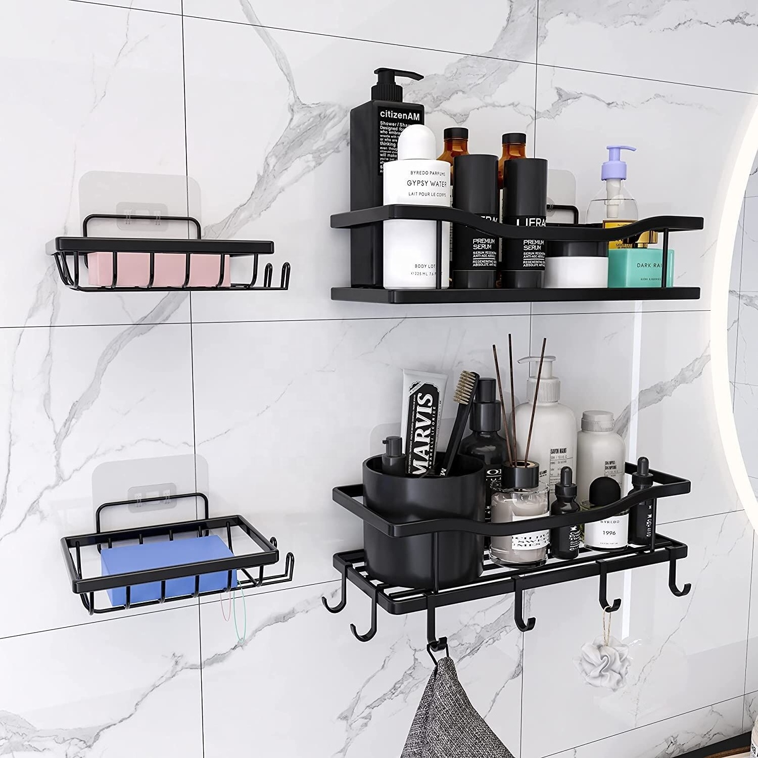 Shower Caddy Bathroom Shelf Hanging Organizer No Drilling Stainless Black Shelves for Storage & Home Decor Shampoo Conditioner