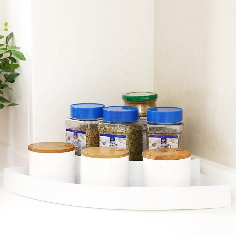 3 Tier Plastic Spice Herb Bottles jars Food Kitchen Cabinet Pantry Corner Shelf storage Organizer Compact Caddy Rack