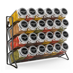 Free standing wall mounted Metal iron 4 Tier Seasoning Spice jars Rack Organizer for Cabinet Countertop