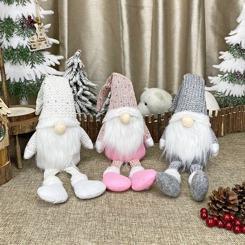 Christmas decoration table Decor ornament Handmade sequin knit Nordic Long Leg Santa Gnome Tomte doll