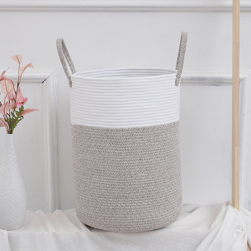 Wholesale Woven Collapsible Laundry Basket Large Laundry Hamper Tall Woven Rope Storage Basket for Blanket Toys Bedroom Storage