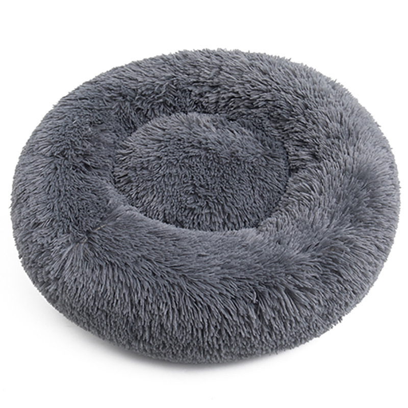 Home Indoor Pet Anti Anxiety Donut Cuddler Round Anti Slip Warm Cozy Soft Washable Calming Shag Faux Fur Dog Cat Bed