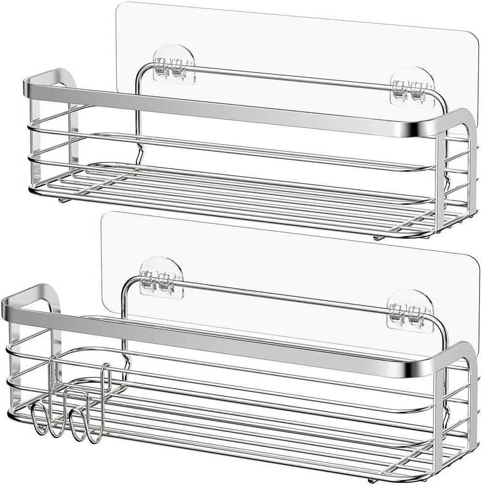 Factory New Design 2 Pack Large Capacity Wall Mounted No Drilling Bathroom Organizer Adhesive Shower Shelf Rack Shower Caddy