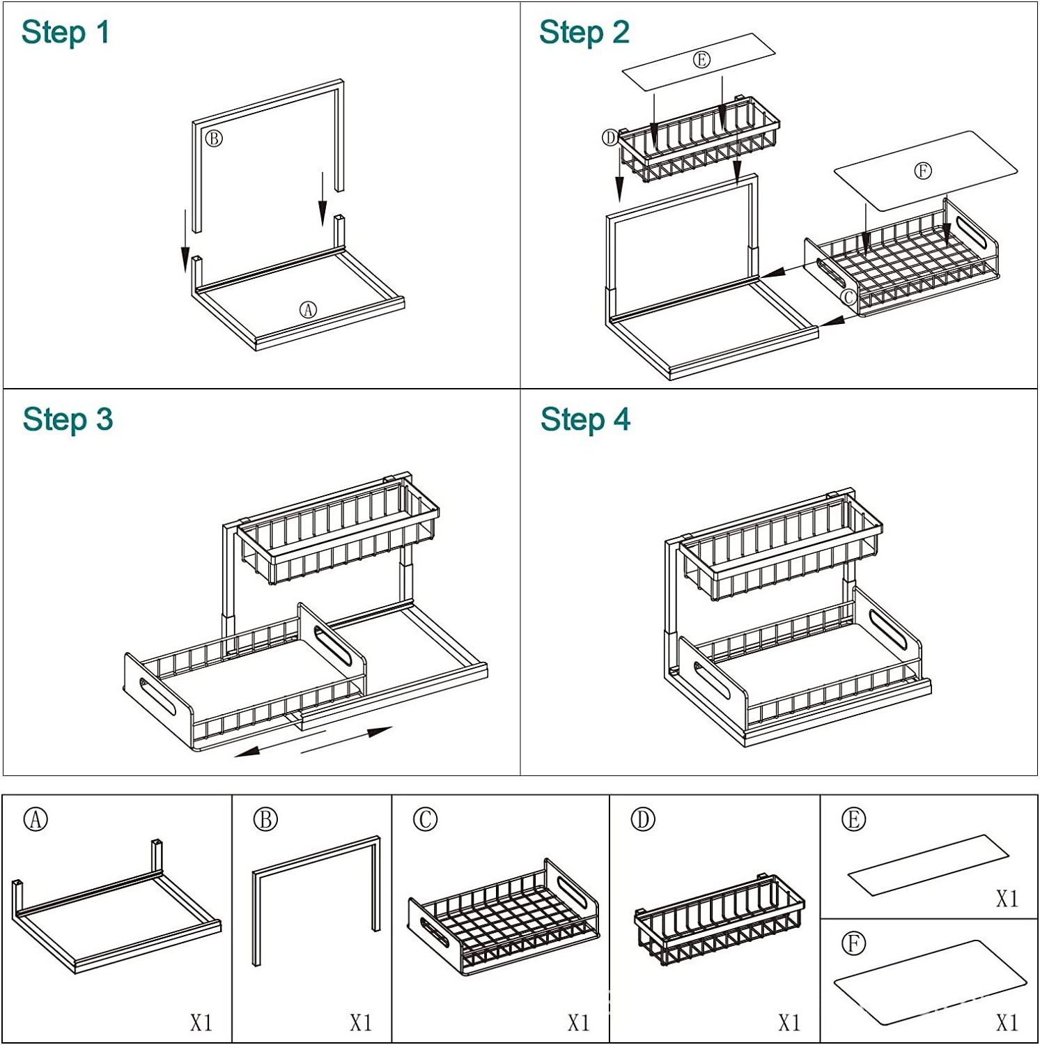 Pull Out Cabinet Organizer 2-Tier Slide Out Sliding Shelf Under Sink Storage Shelves