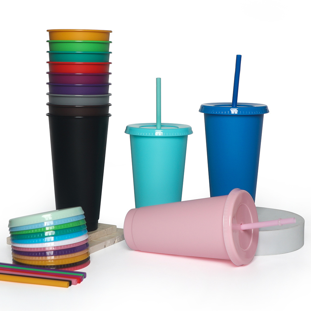 Solid color single wall 24oz 710ml reusable pp cold water drink coffee mug tumbler plastic cups with lids and straws