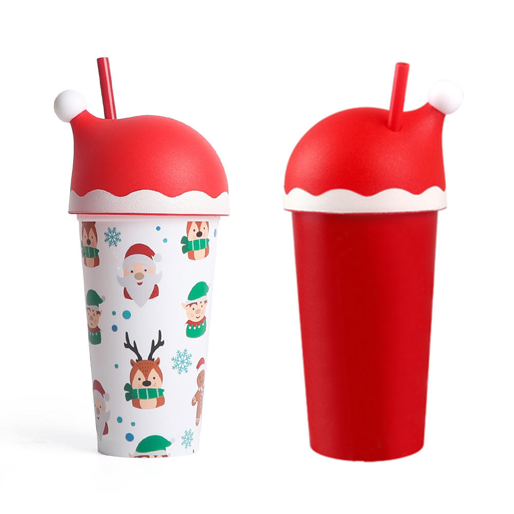 Wholesale bulk 24oz coffee cold color changing plastic cups christmas mugs with lids and straws