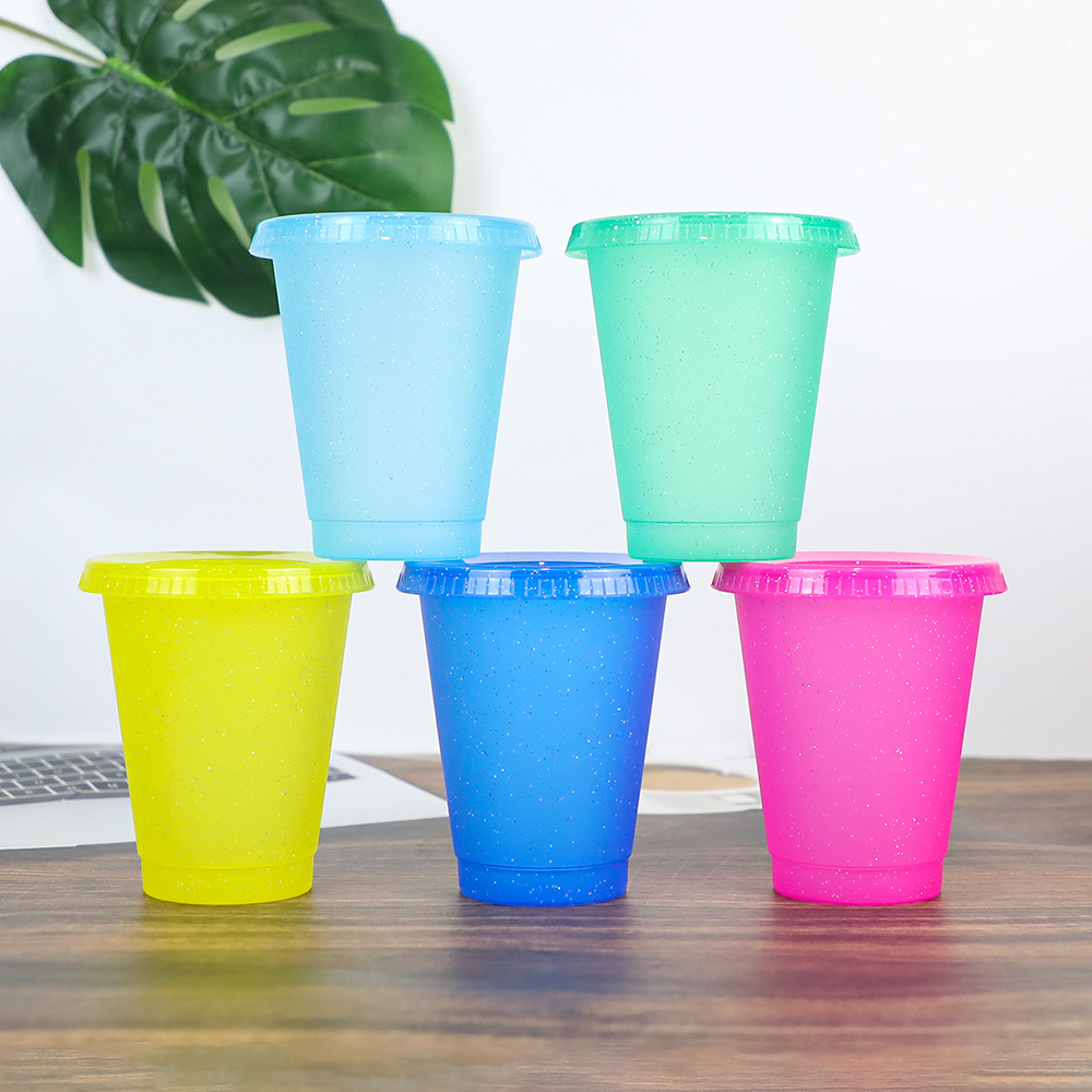 16OZ Mini Reusable Cold Cup Color Changing Confetti  PP Plastic Coffee Cup