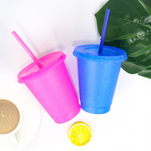 16OZ Mini Reusable Cold Cup Color Changing Confetti  PP Plastic Coffee Cup