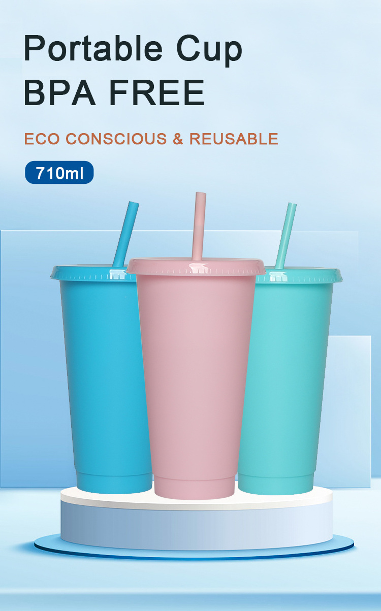 Solid color single wall 24oz 710ml reusable pp cold water drink coffee mug tumbler plastic cups with lids and straws