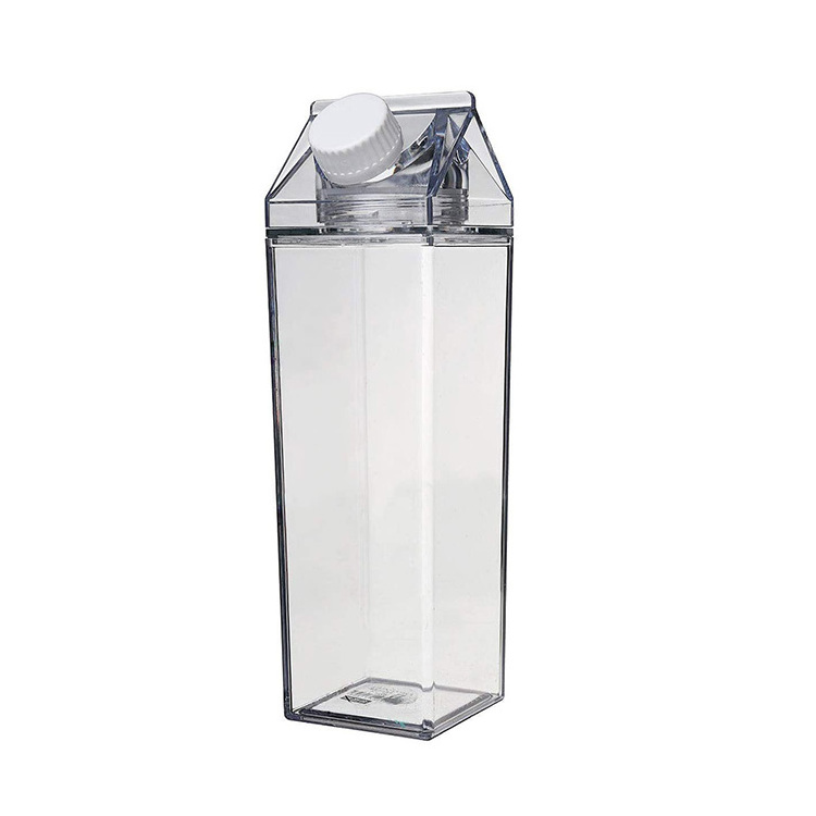 Milk Carton Water Bottle Plastic Clear Square Glass Milk Bottles Leakproof Portable Reusable Juice Cup for Fitness Camping Sport