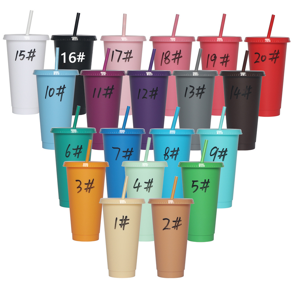 Hot selling 24oz black cold coffee mug plastic cups with lid and straw