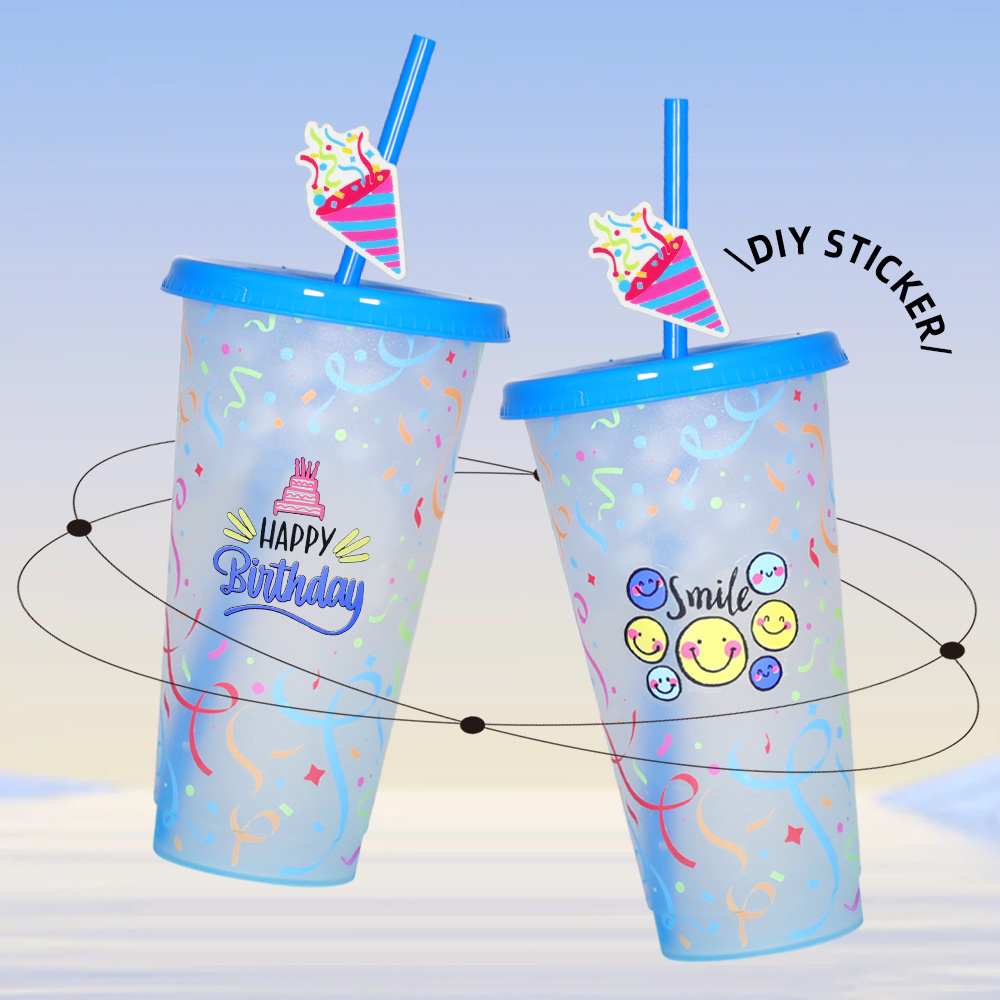 birthday gift party custom 24oz color changing tumbler printed reusable plastic drinking glasses