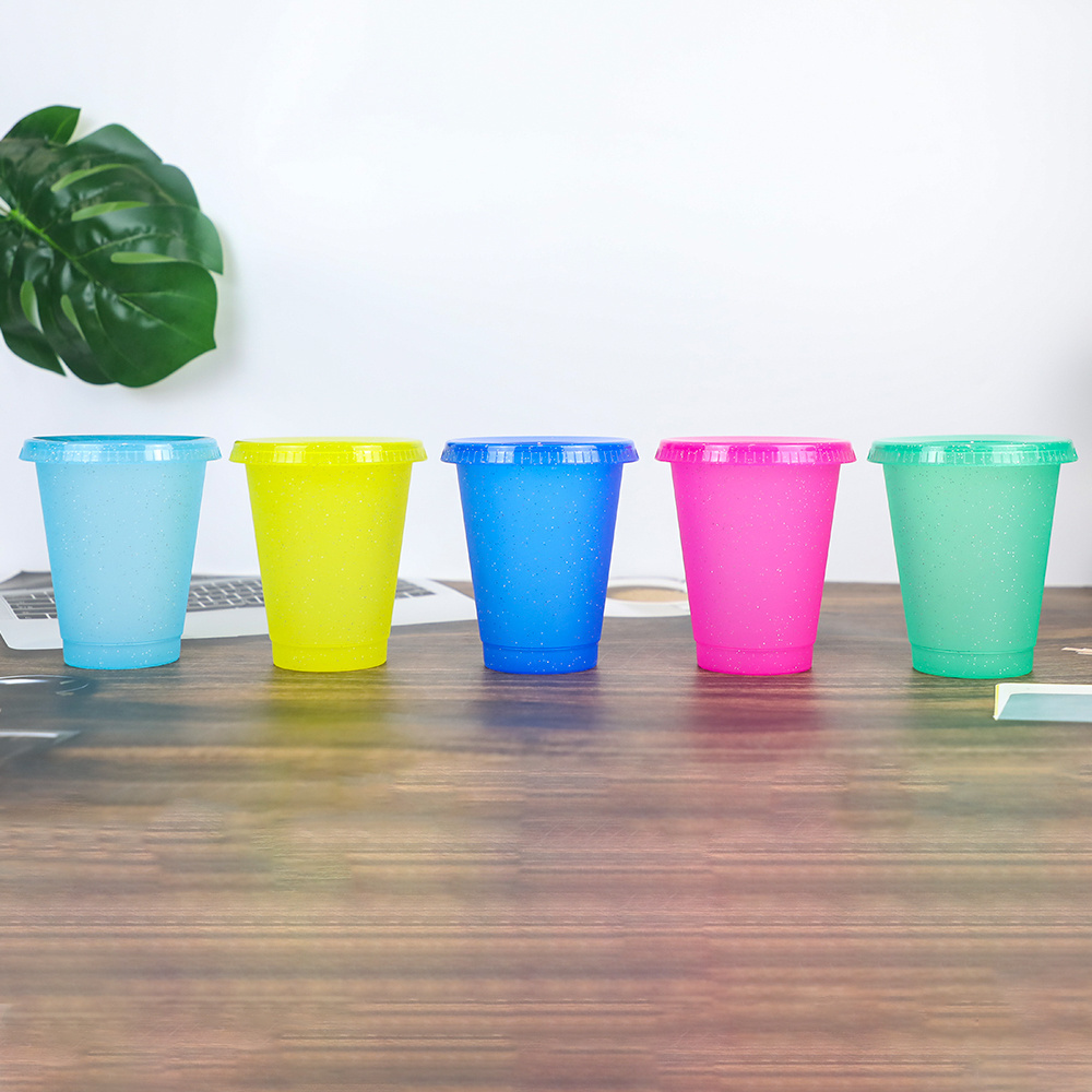 16OZ Mini Reusable Cold Cup Color Changing Confetti  PP Plastic Coffee Cup