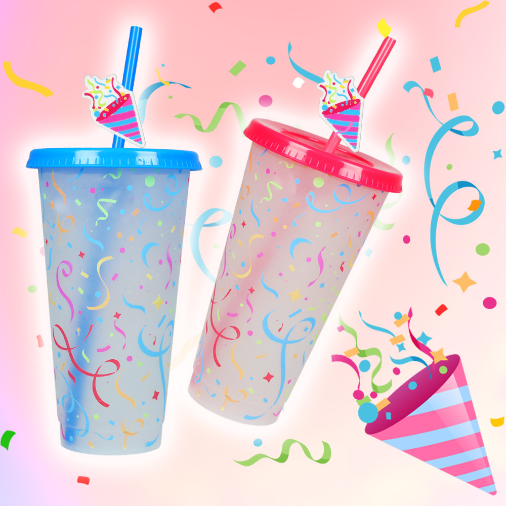 birthday gift party custom 24oz color changing tumbler printed reusable plastic drinking glasses