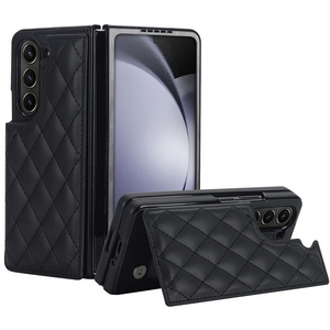 Suitable For Samsung Galaxy Z Fold 5 PU leather Phone Case Folding Screen Plaid Shockproos Kickstand Phone Case with Card Holder