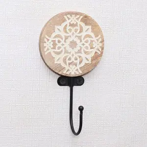 Brown Wooden Floral Pattern Wall Hooks for Hanging Heavy Duty by MUGHALCRAFTS