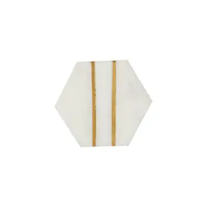 Modern Handcrafted Hexagon White Marble Stone & Brass Door/ Cabinet/Door Knobs 1Pc by MUGHALCRAFTS