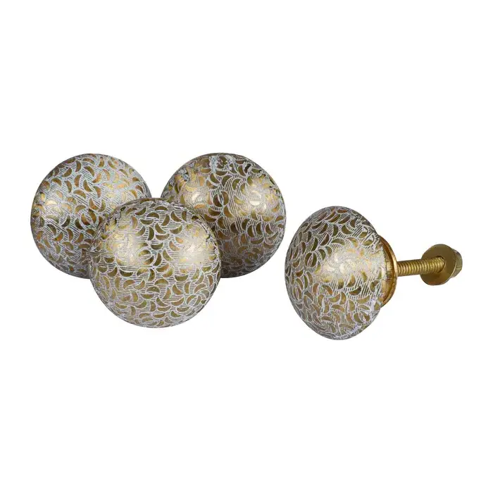 Moroccan Inspired White & Gold Patterned Brass Knob 1Pc by MUGHALCRAFTS