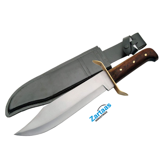 Custom High Quality Classic Wood Handle Carbon Steel Bowie Blade Outdoor Survival Knife on wholesale made in Pakistan