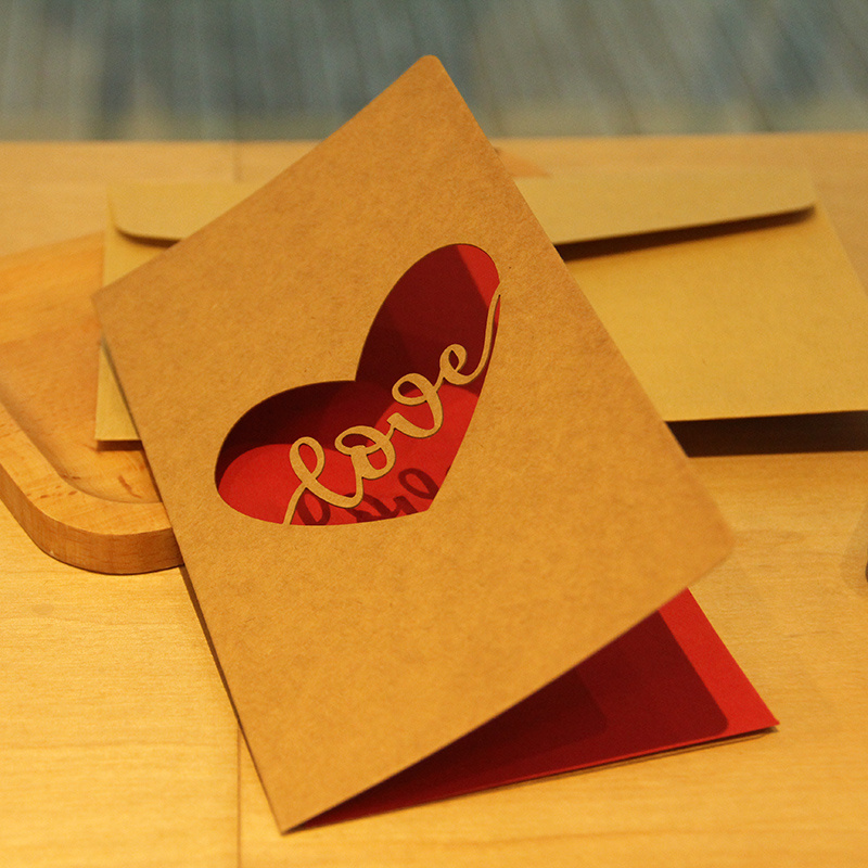 Wholesale bulk stock Customized Kraft Paper Laser Cut Wedding Invitation Confession card happy Valentine's Day greeting Card