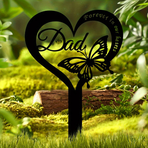 Father s Tomb Commemorative Sign Waterproof Butterfly Cemetery Wooden Stake for Decoration