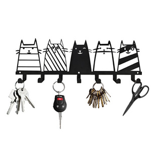 Adorable Cat Design Key Hanger with 7 Hooks for Modern Home Decor Entrance Wall Organizer