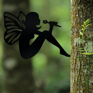 Charming Outdoor Metal Art Butterfly Fairy Silhouette on Tree Branch Sculpture