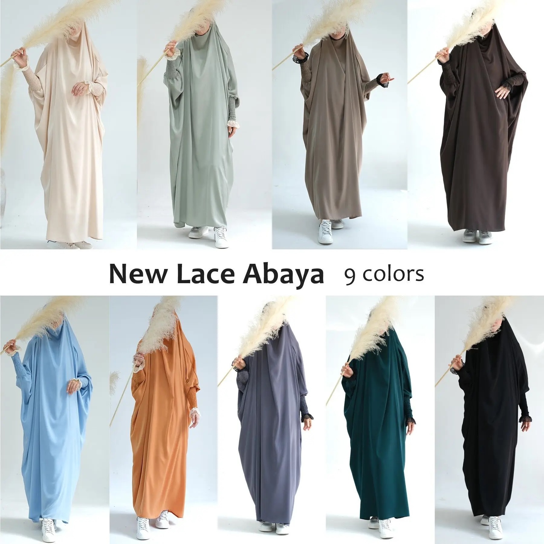 2023 Wholesale Islamic Clothes Ramadan Hoodie Long Prayer Dress Plain Attached Hijab Loose Abaya Women Muslim Robe Jilbabs L0085