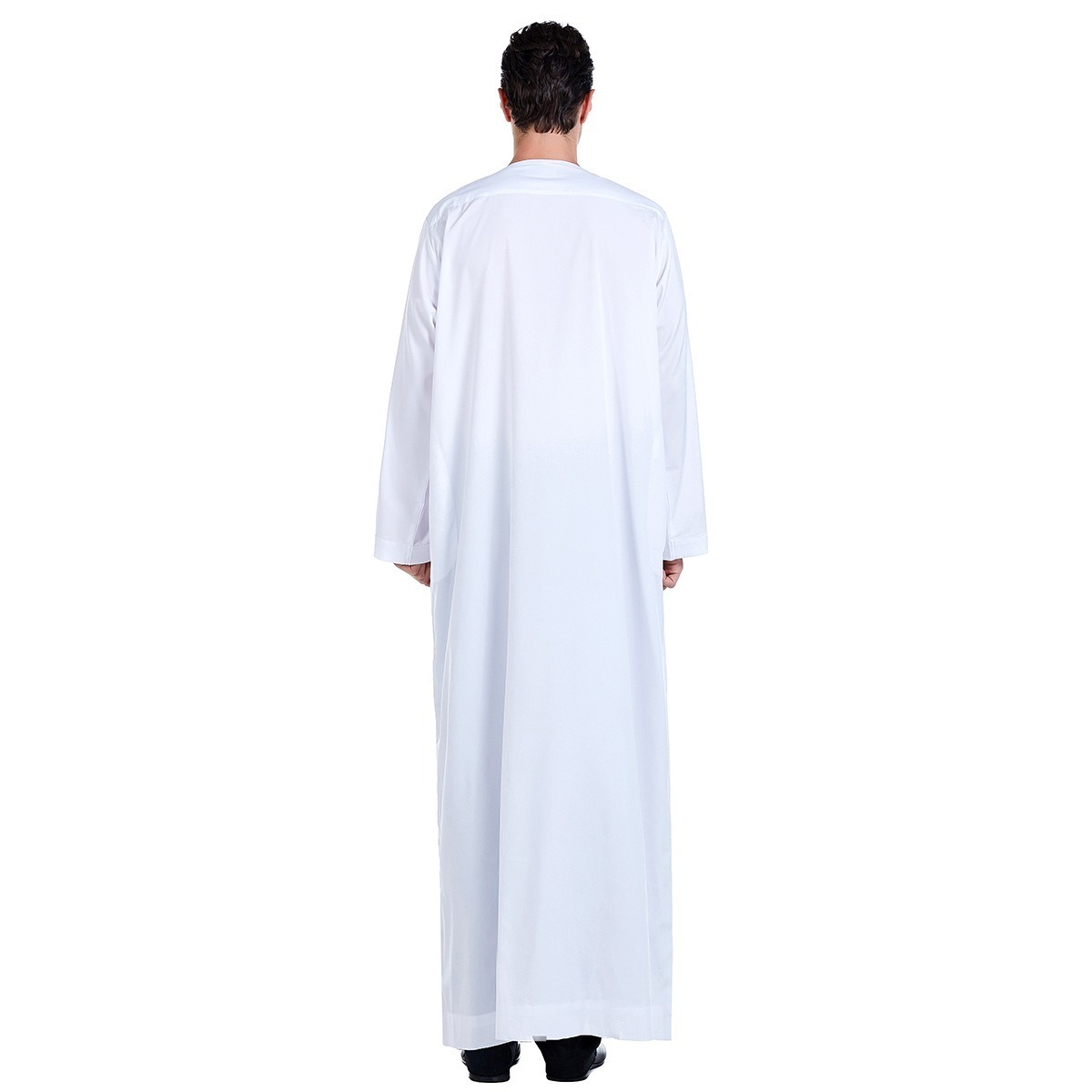 New Arrival Hot Selling Islamic Man Thobes White Cotton Blend Muslim Men Thobe Front Button Neck Long Al Daffah Robe M0046