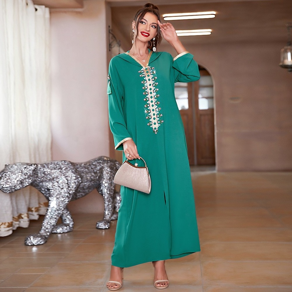 SH0120 Abaya wholesale muslim clothing Turkey solid islamic long wearing hooded dress women Djellaba Dubai style robe femme