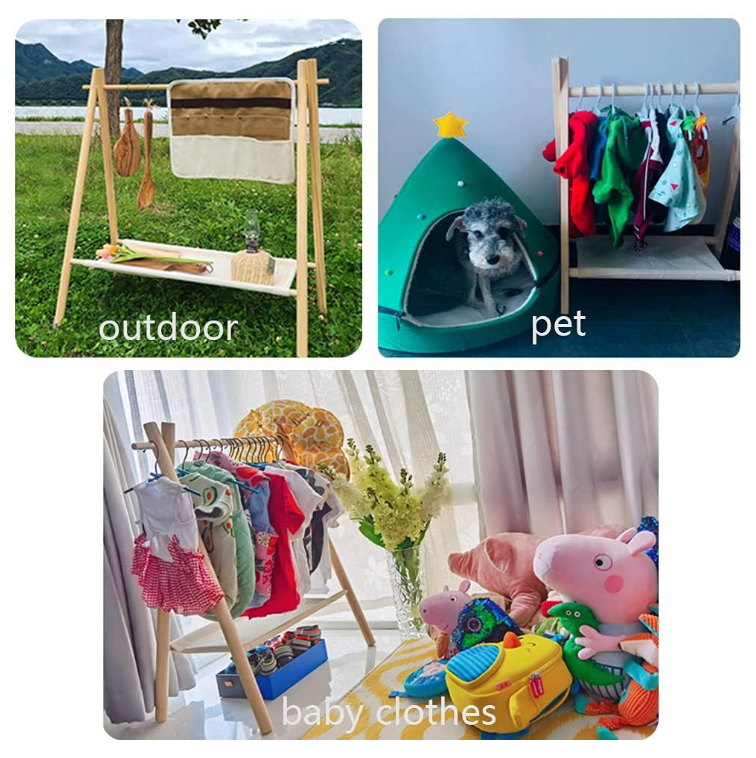 Solid Wood Kids Dress Up Storage Garment Rack Clothes Hanging Rack For Baby